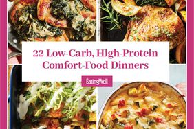 Collage de 22 fotos de recetas de cena de carbohidratos bajos y alta proteína