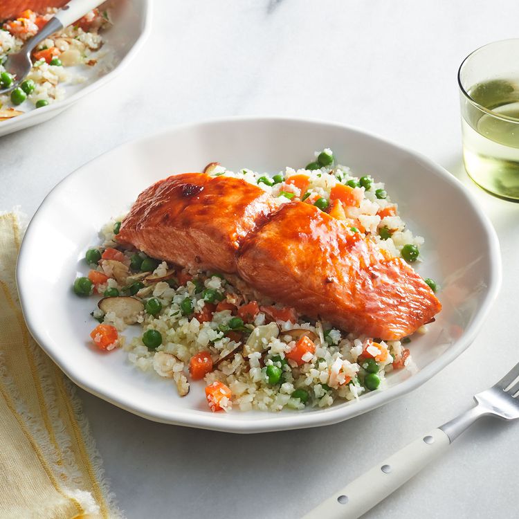 Honey Chipotre Salmon, Califrower Rice Pilaf
