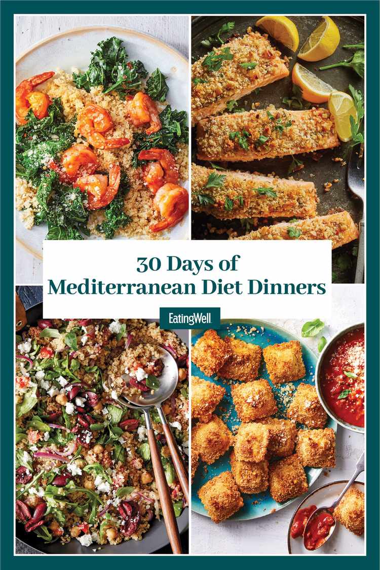 Collage de fotos de recetas de cenas de dieta mediterránea de 30 días