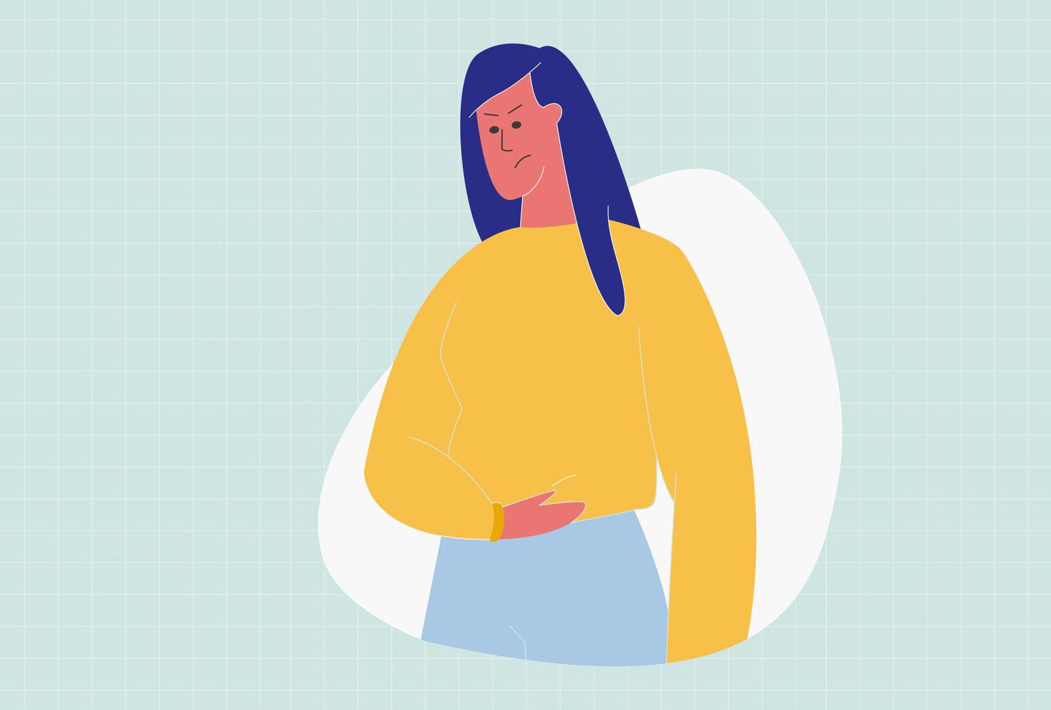 Ilustración de una mujer sosteniendo su dolor de estómago