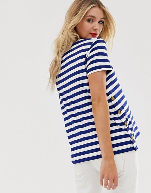 Asos Design Maternity Lactancia materna Maternity Navy Stripe T-Shirt (con botón lateral