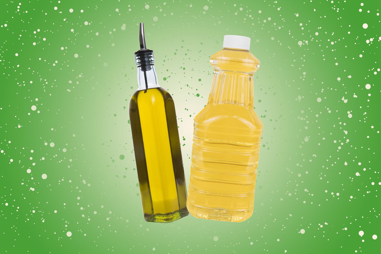 Foto de aceite y aceite de oliva uno al lado del otro