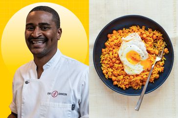 Arreglé recetas para el chef JJ JJ Johnson, arroz con huevo y frijoles de pollo.