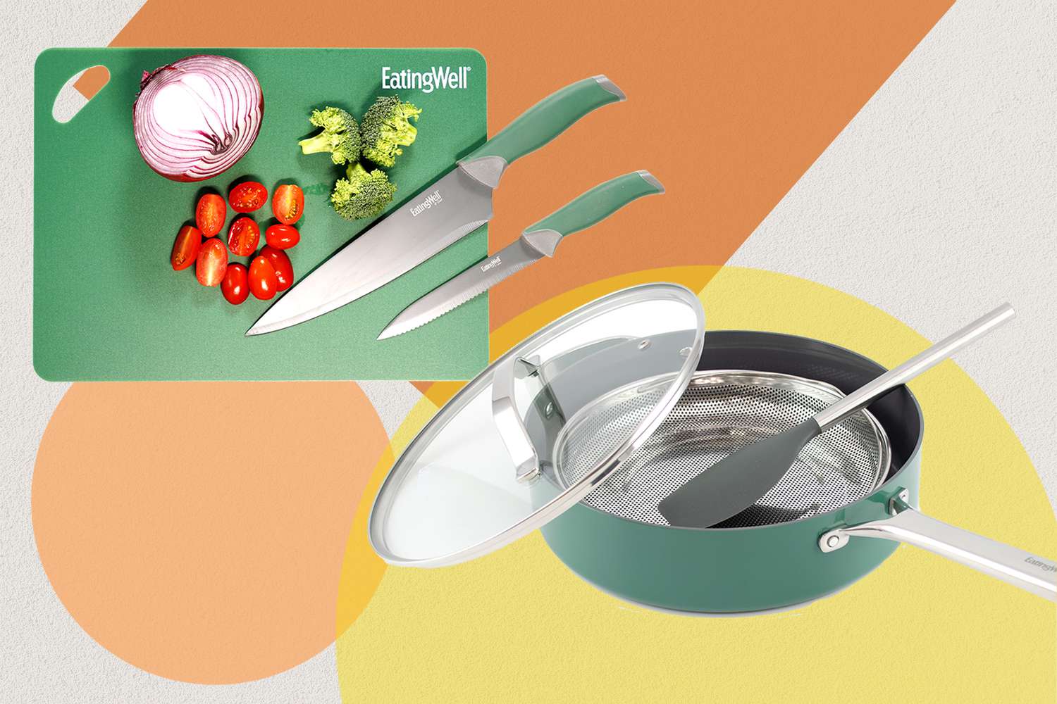 Fotos de los utensilios de cocina de Eatingwell, tableros de corte, cuchillos de cocina y silicio Patchura.
