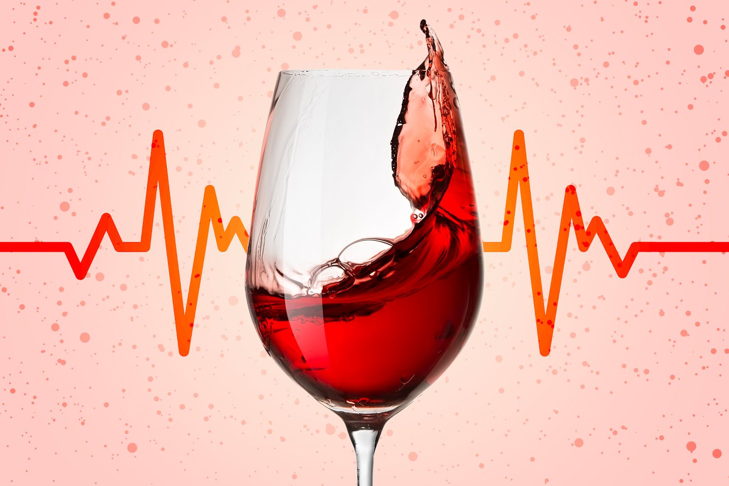 Collage de copas de vino con un gráfico cardíaco en el fondo