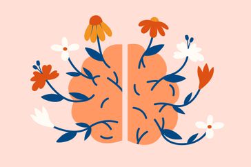 Ilustración del cerebro con flores