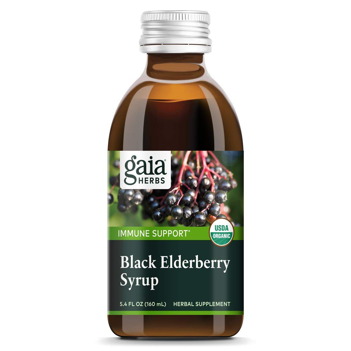 El jarabe de saúco de Gaia < Span> Gaia Herbes Rapid Relief Syrup Syrup (arriba) es para adultos y niños para adultos y más.