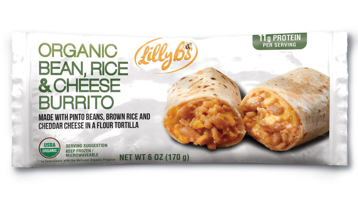 Burrito congelado de frijoles, arroz y queso orgánico de Lily B