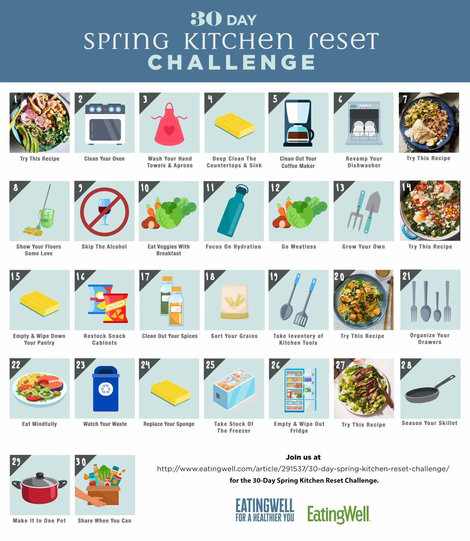 Calendario de desafío de reinicio de la cocina de primavera