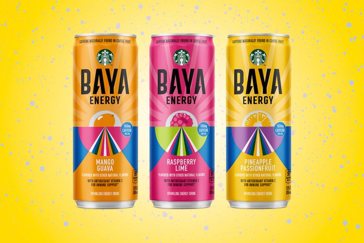 Antecedentes del diseño de 3 latas de bebida energética Starbucks “Baya”