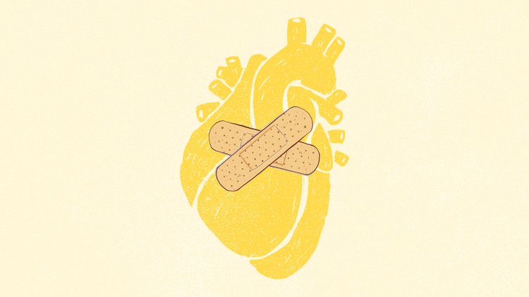 Ilustración de un corazón con dos cintas