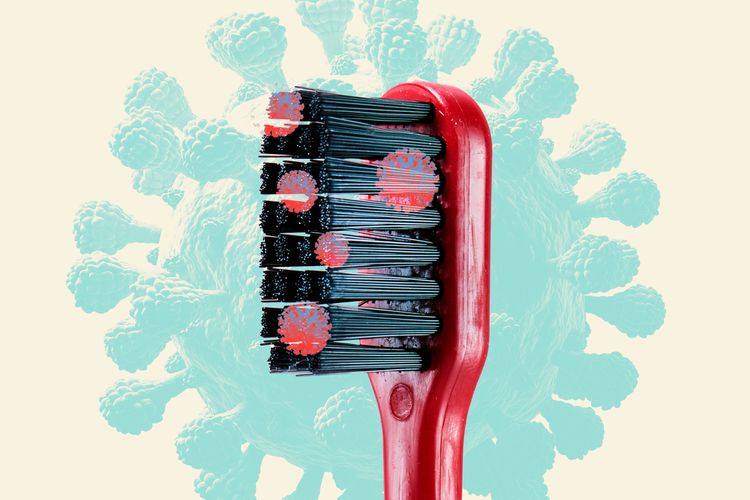Cepillo de dientes Covid-19 dibujado con células.